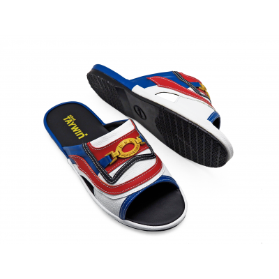 Men Sandals SKF-40 Blue Nappa-White Pebble grain-Red Nappa Microfiber Leather